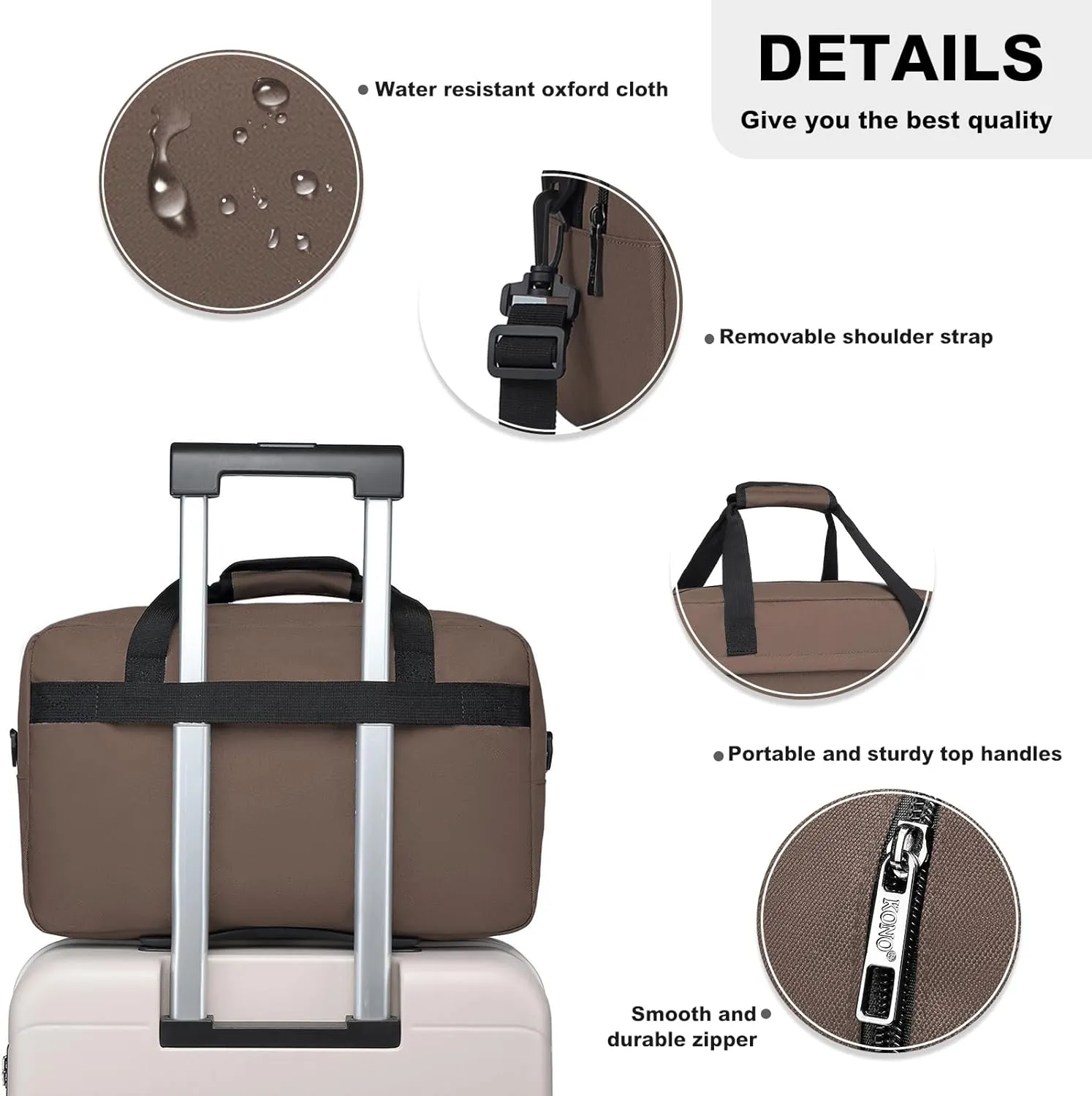Kono Travel Duffel 20L Under Seat Carry-On Sports Tote Gym Weekender Overnight Bag - Brown, 15.75"x9.84"x7.87"