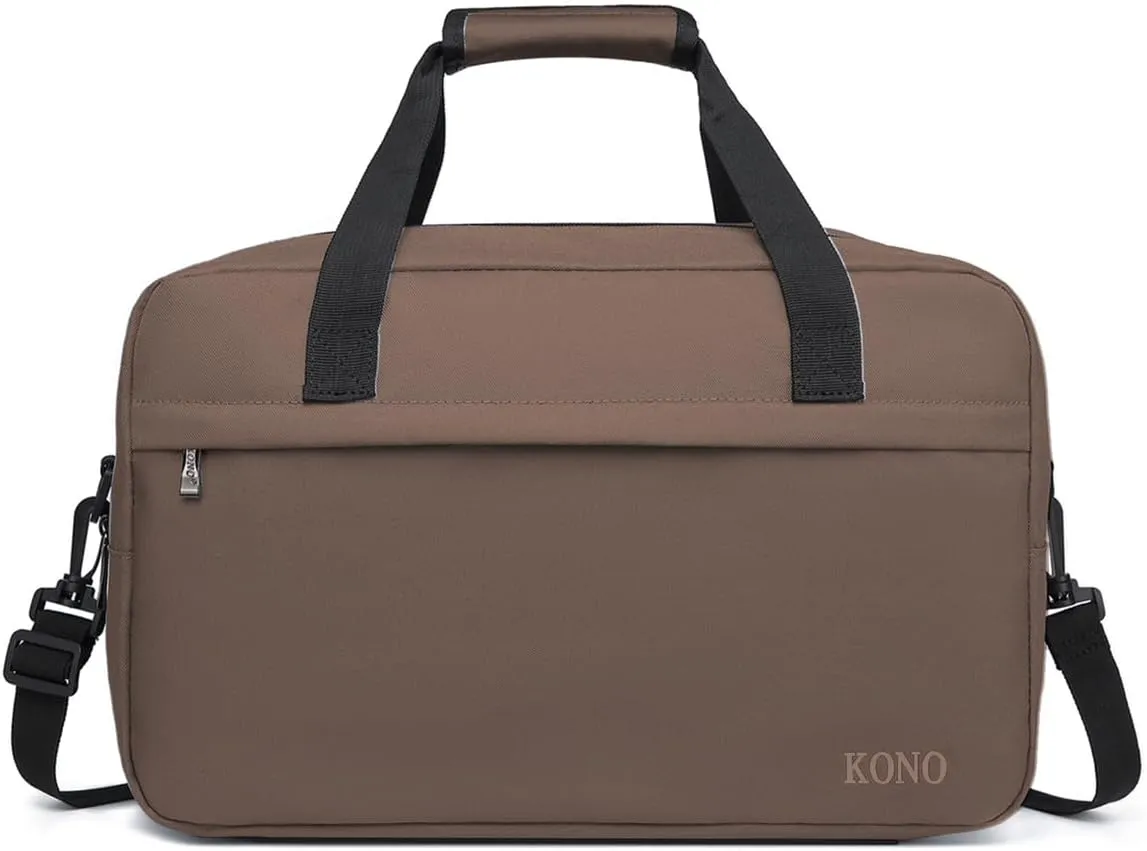 Kono Travel Duffel 20L Under Seat Carry-On Sports Tote Gym Weekender Overnight Bag - Brown, 15.75"x9.84"x7.87"