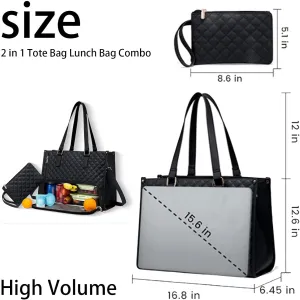 Kristie Leblanc Tote Bag, 2 in 1 Tote Lunch Bag Combo, 15.6 Inch Large Pu Laptop Bags with Insulated Lunch Compartment (Dark Red,One Size)