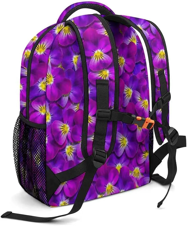 Kuizee Travel Laptop Backpack Business Daypack Work Bookbag Violet Flowers Natural Floral Textural Durable iPad Tablet School College Book Bags Casual Bags for Men and Women
