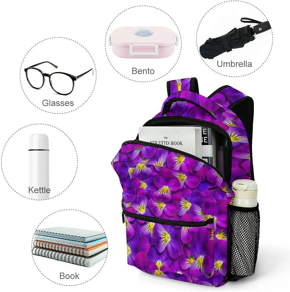 Kuizee Travel Laptop Backpack Business Daypack Work Bookbag Violet Flowers Natural Floral Textural Durable iPad Tablet School College Book Bags Casual Bags for Men and Women