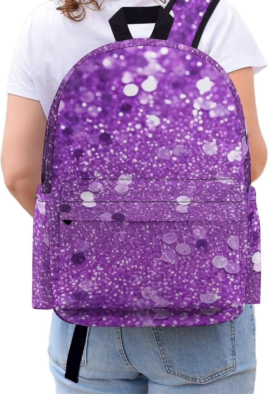 Laptop Backpack for Women Men Daypack Waterproof Sparkling Purple Glitter Computer Bag Business Work Bag for Travel