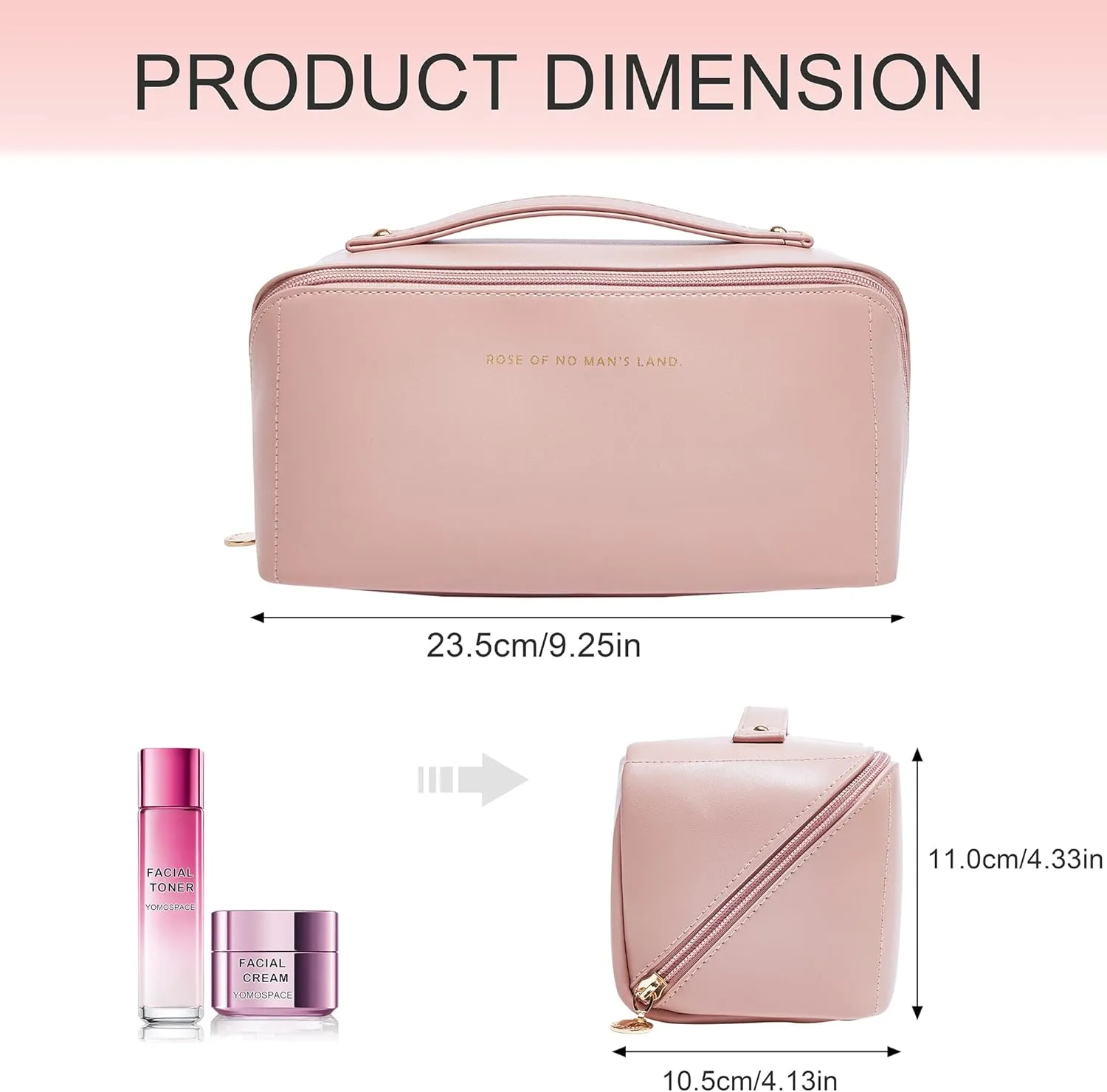 Large Capacity Travel Cosmetic Bag, Makeup Organizer Bag, Multifunctional Storage Makeup Bag Waterproof PU Leather Travel Toiletry Bag for Women (Pink)