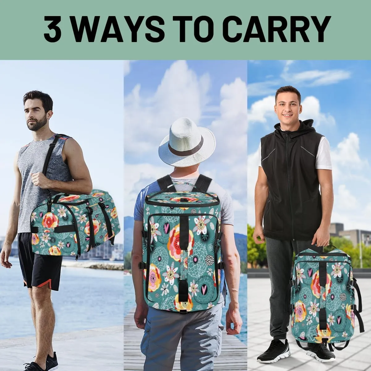Large Sports Gym Bag With Shoe & Laptop Compartment 47L Waterproof Travel Duffel Bags for Men Women Abstract Flowers Luggage Backpack Duffle Bag
