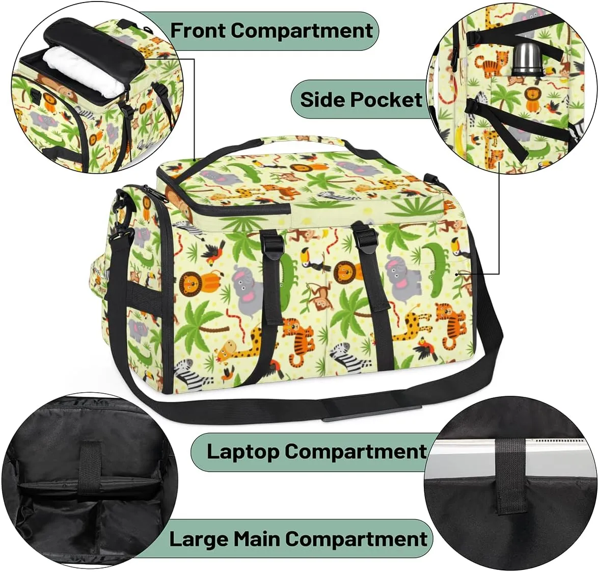 Large Sports Gym Bag With Shoe & Laptop Compartment 47L Waterproof Travel Duffel Bags for Men Women Animal Dinosaur Style Luggage Backpack Duffle Bag