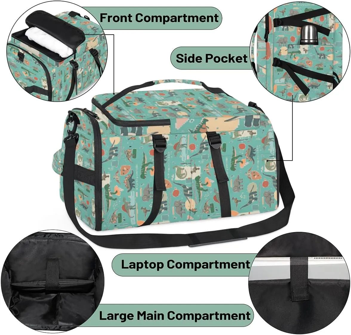 Large Sports Gym Bag With Shoe & Laptop Compartment 47L Waterproof Travel Duffel Bags for Men Women Animal Dinosaur Theme Luggage Backpack Duffle Bag