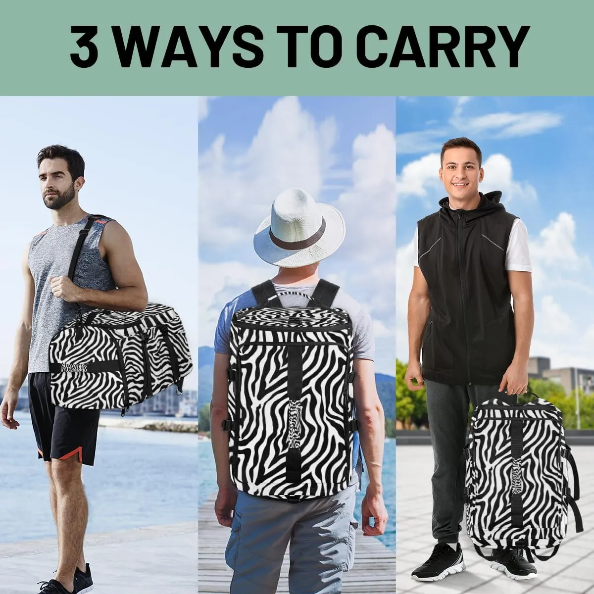 Large Sports Gym Bag With Shoe & Laptop Compartment 47L Waterproof Travel Duffel Bags for Men Women Animal Zebra Print Luggage Backpack Duffle Bag