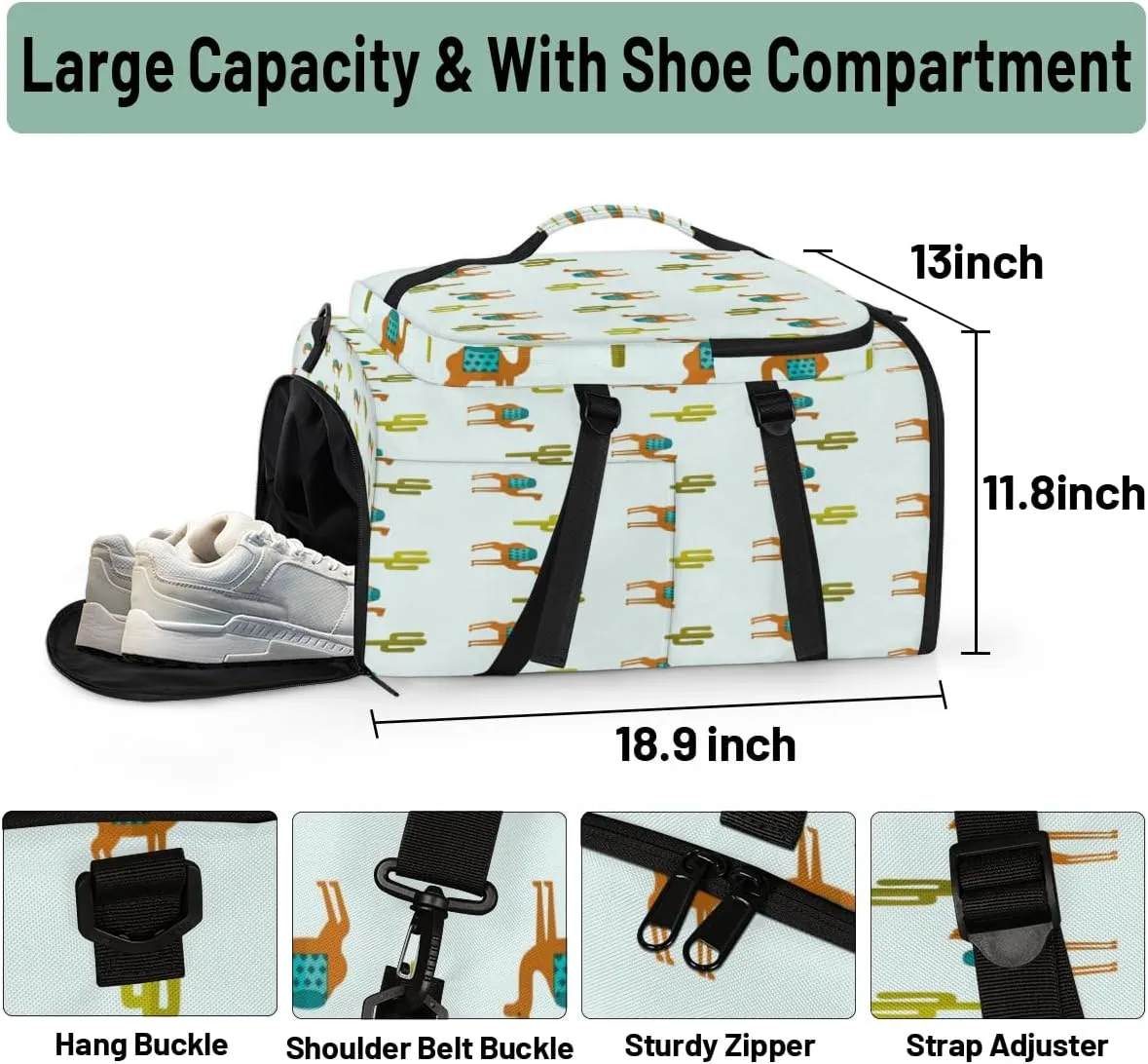 Large Sports Gym Bag With Shoe & Laptop Compartment 47L Waterproof Travel Duffel Bags for Men Women Camel Cactus Luggage Backpack Duffle Bag