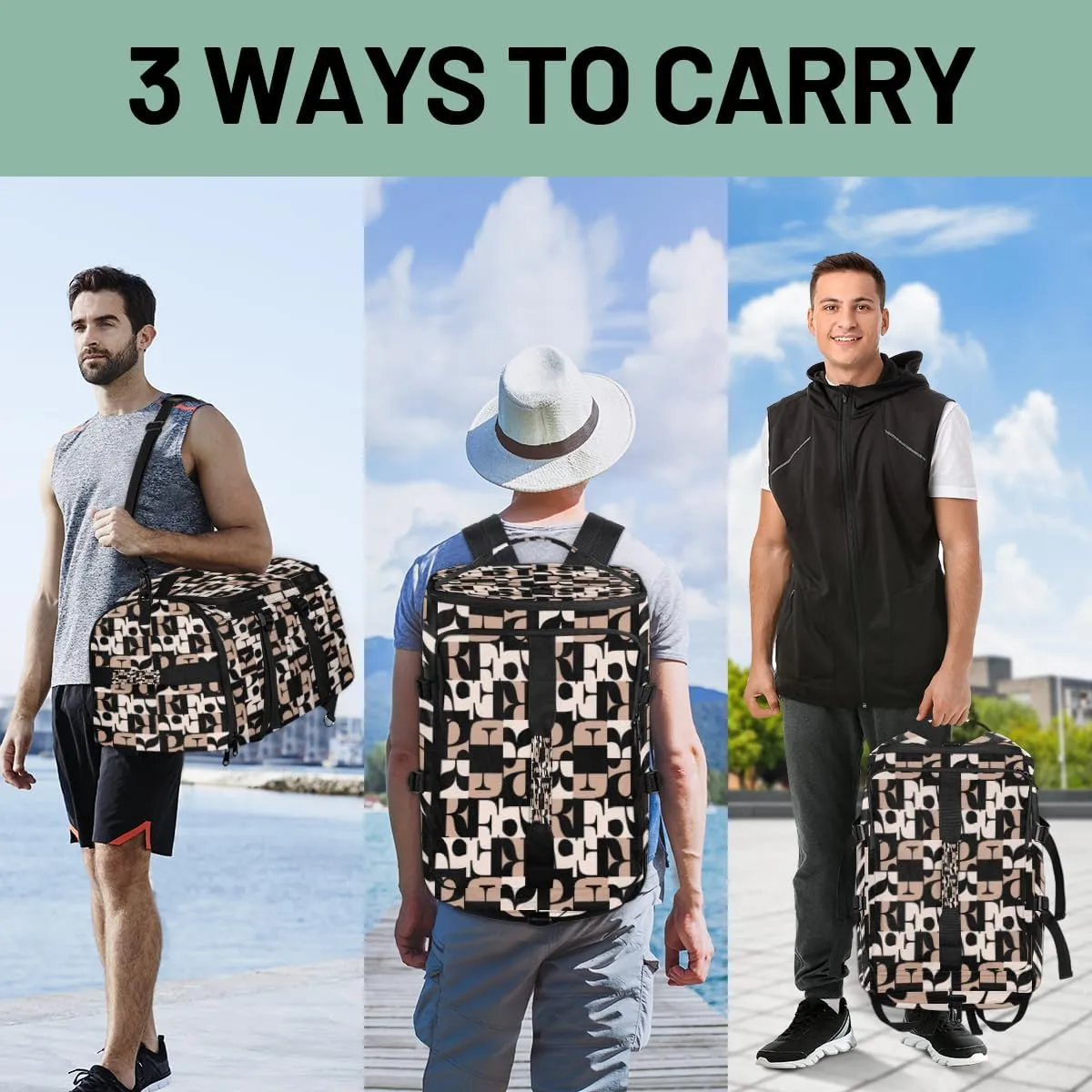 Large Sports Gym Bag With Shoe & Laptop Compartment 47L Waterproof Travel Duffel Bags for Men Women Cartoon English Letter Luggage Backpack Duffle Bag