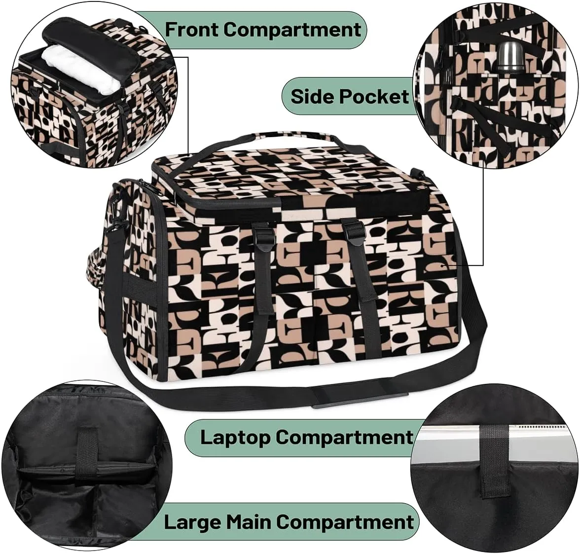 Large Sports Gym Bag With Shoe & Laptop Compartment 47L Waterproof Travel Duffel Bags for Men Women Cartoon English Letter Luggage Backpack Duffle Bag