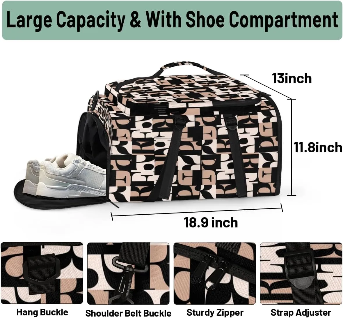 Large Sports Gym Bag With Shoe & Laptop Compartment 47L Waterproof Travel Duffel Bags for Men Women Cartoon English Letter Luggage Backpack Duffle Bag