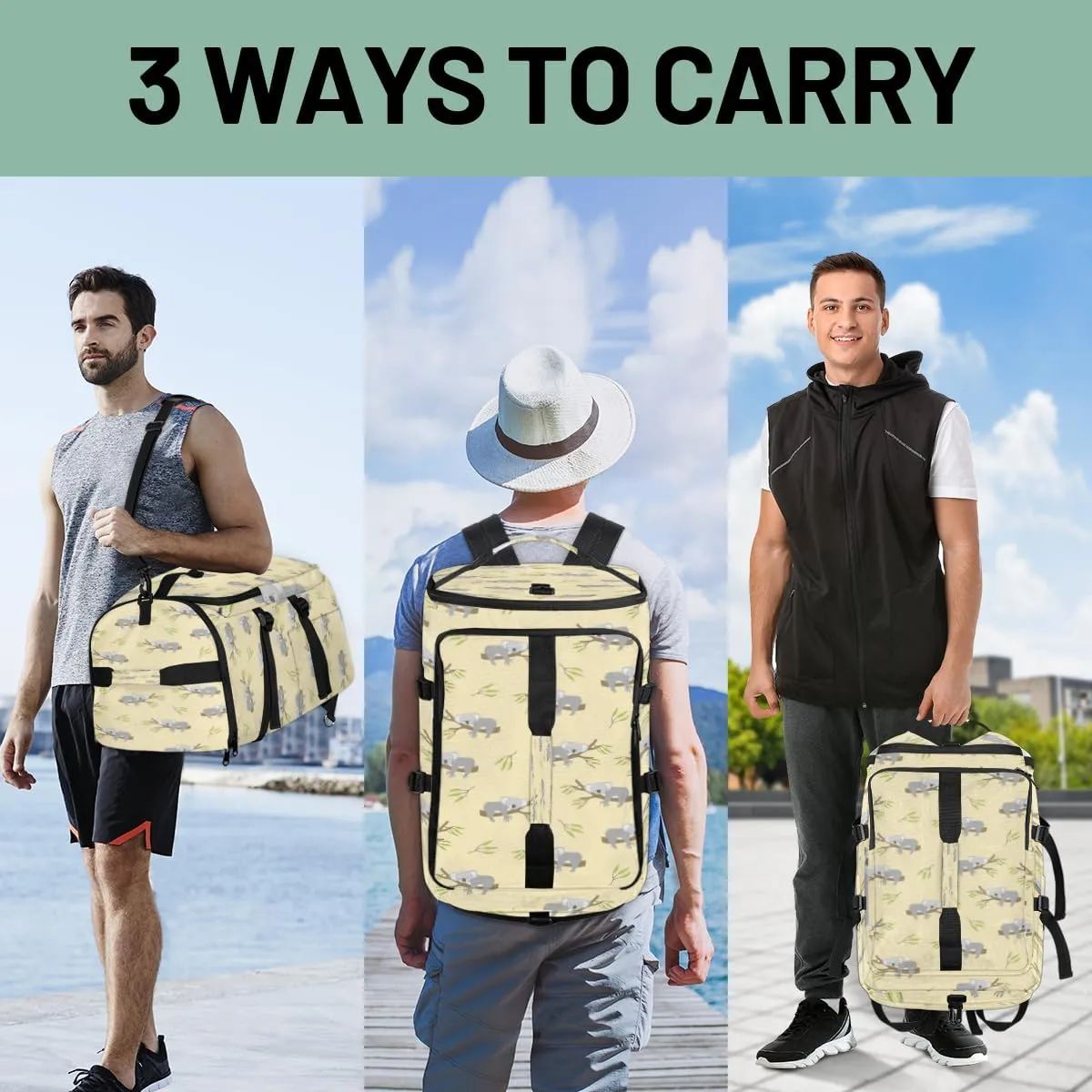 Large Sports Gym Bag With Shoe & Laptop Compartment 47L Waterproof Travel Duffel Bags for Men Women Cartoon Koala Luggage Backpack Duffle Bag