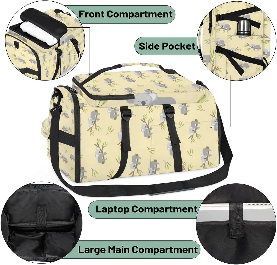 Large Sports Gym Bag With Shoe & Laptop Compartment 47L Waterproof Travel Duffel Bags for Men Women Cartoon Koala Luggage Backpack Duffle Bag