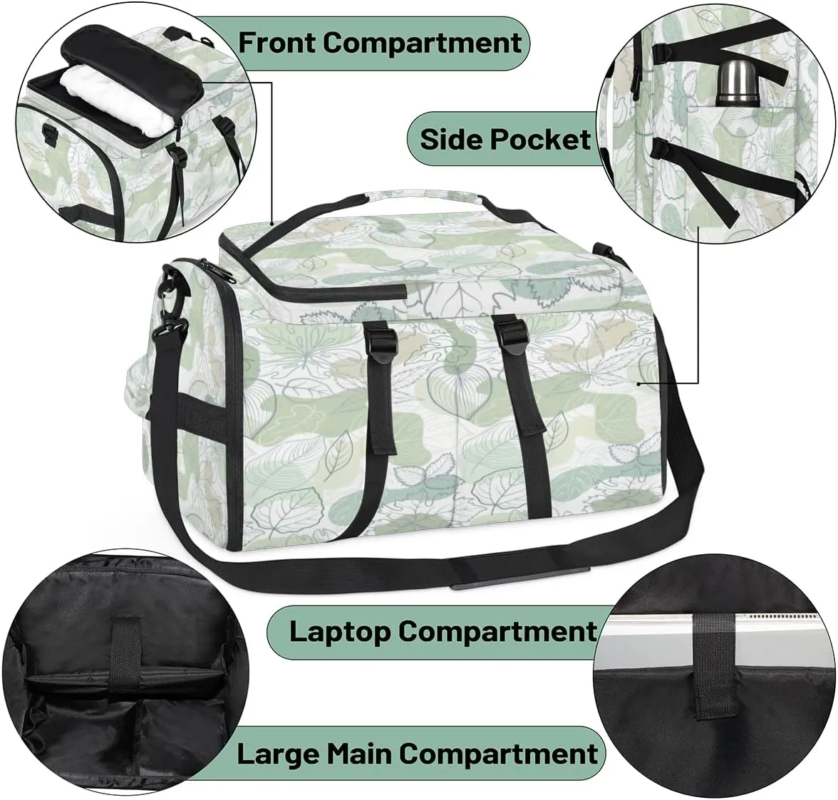 Large Sports Gym Bag With Shoe & Laptop Compartment 47L Waterproof Travel Duffel Bags for Men Women Cartoon Leaf Plant Luggage Backpack Duffle Bag