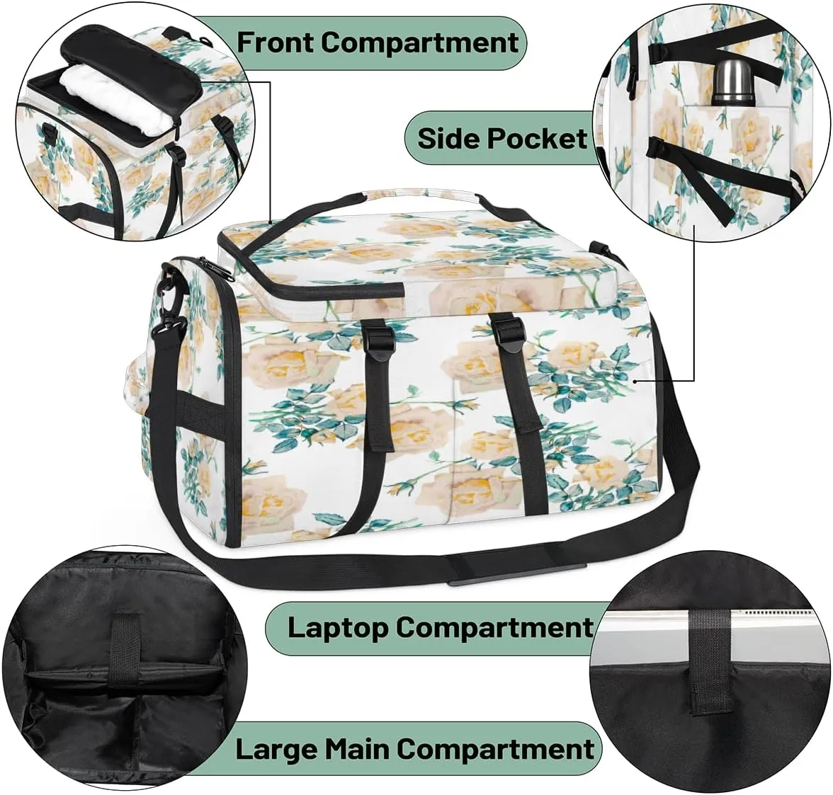 Large Sports Gym Bag With Shoe & Laptop Compartment 47L Waterproof Travel Duffel Bags for Men Women Cartoon Roses Luggage Backpack Duffle Bag