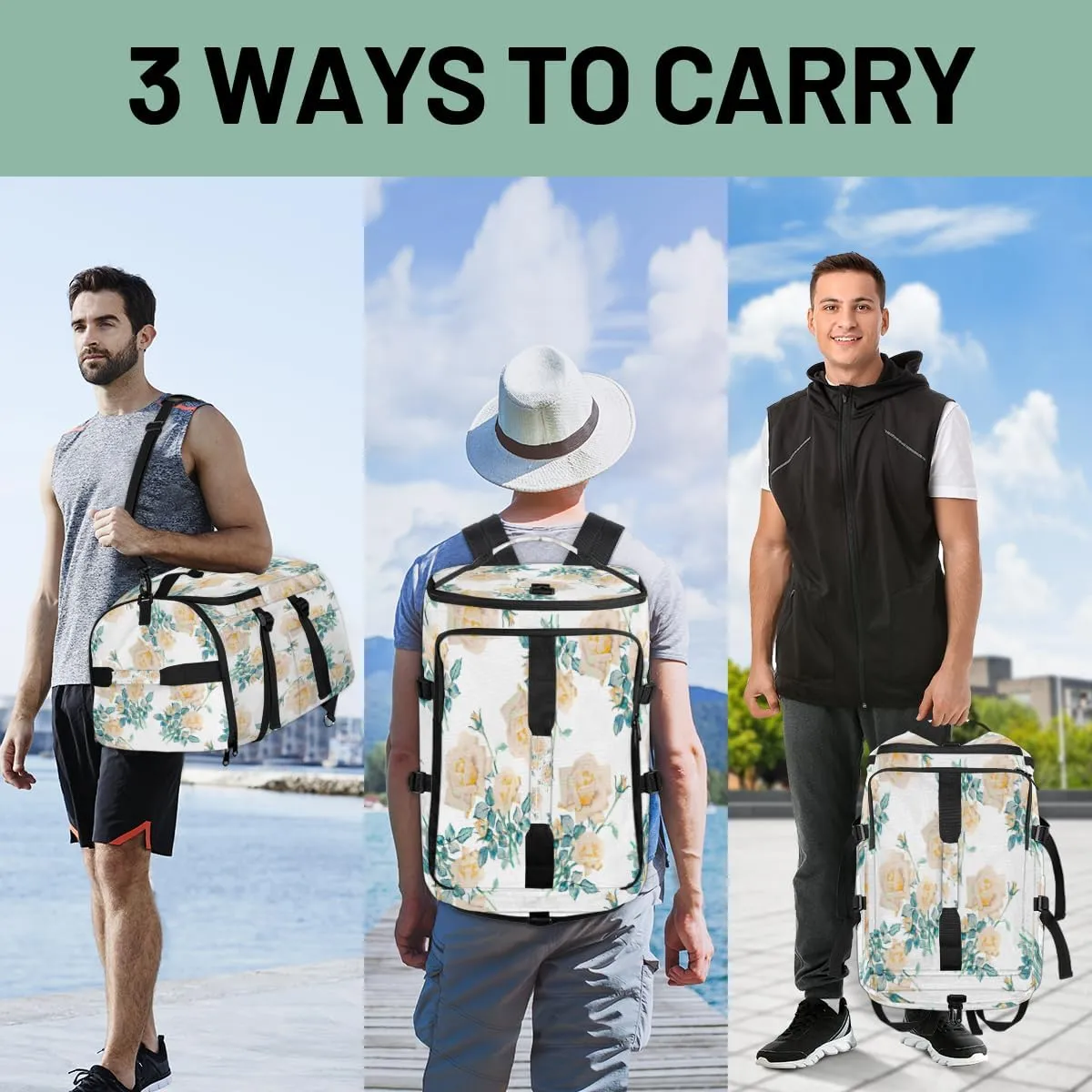 Large Sports Gym Bag With Shoe & Laptop Compartment 47L Waterproof Travel Duffel Bags for Men Women Cartoon Roses Luggage Backpack Duffle Bag