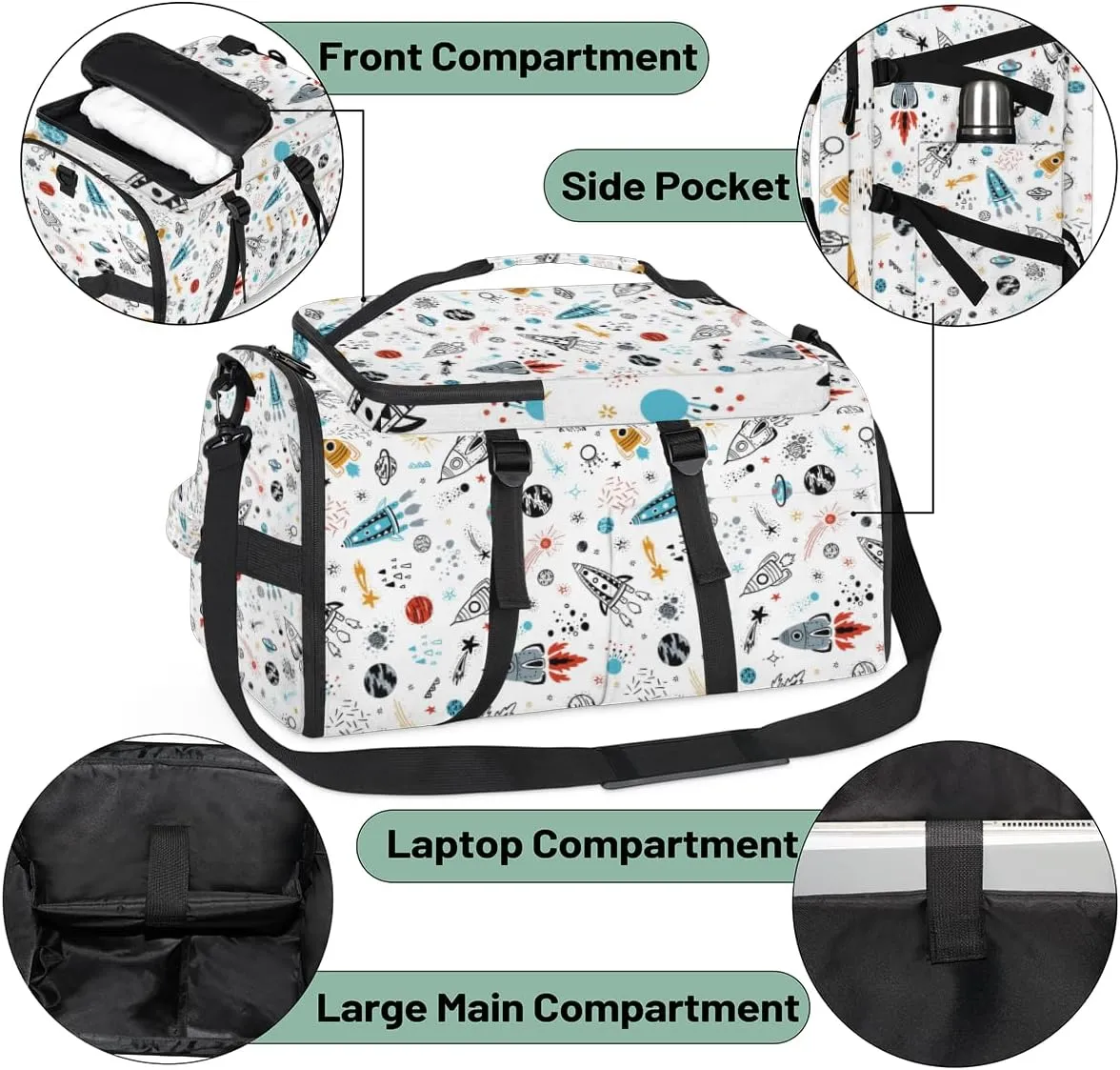Large Sports Gym Bag With Shoe & Laptop Compartment 47L Waterproof Travel Duffel Bags for Men Women Cartoon Solar System Planet Luggage Backpack Duffle Bag