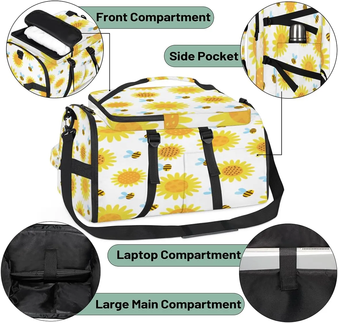 Large Sports Gym Bag With Shoe & Laptop Compartment 47L Waterproof Travel Duffel Bags for Men Women Cartoon Sunflower Luggage Backpack Duffle Bag