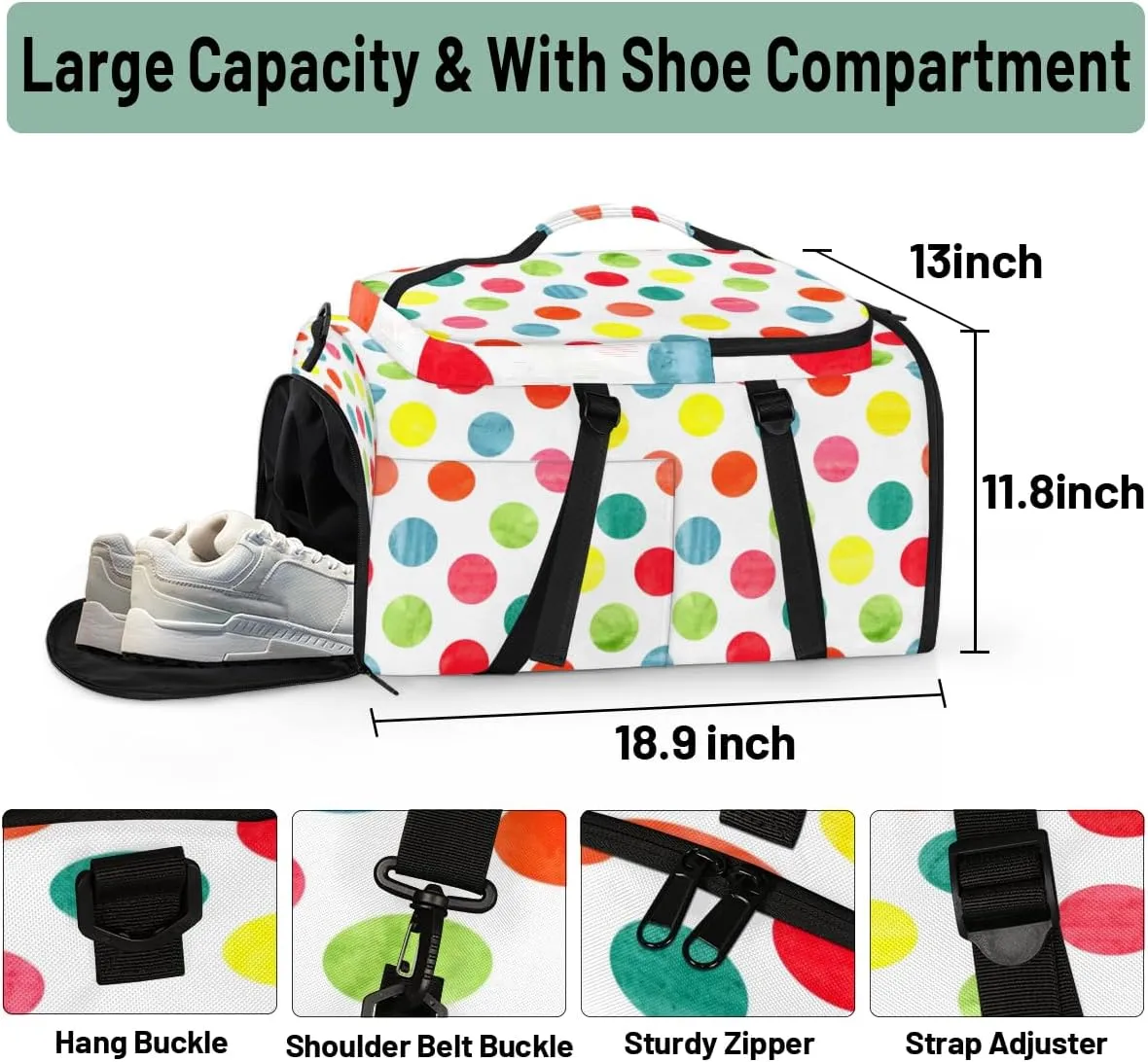 Large Sports Gym Bag With Shoe & Laptop Compartment 47L Waterproof Travel Duffel Bags for Men Women Colorful Circles Luggage Backpack Duffle Bag