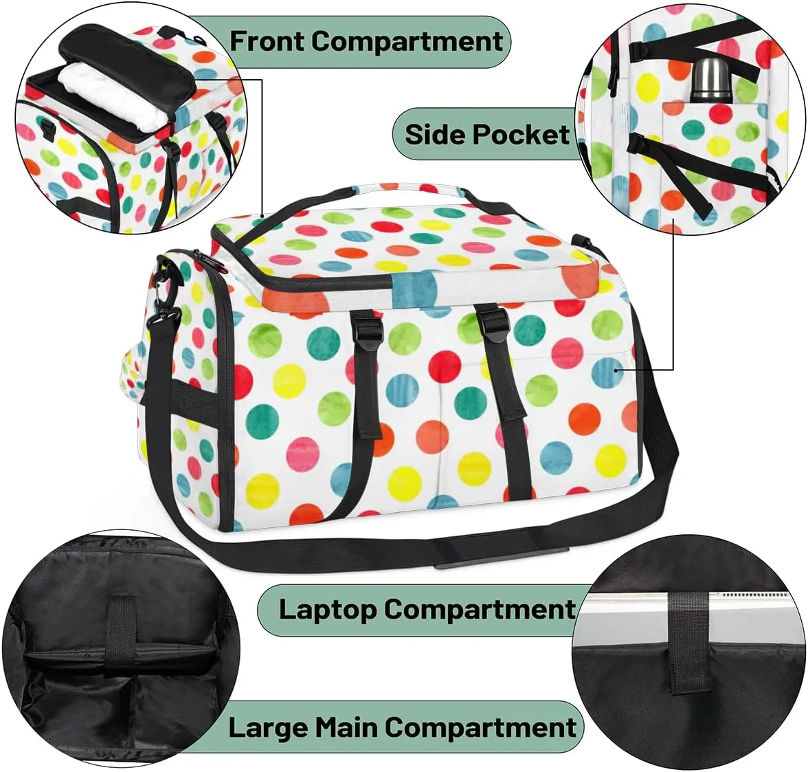 Large Sports Gym Bag With Shoe & Laptop Compartment 47L Waterproof Travel Duffel Bags for Men Women Colorful Circles Luggage Backpack Duffle Bag