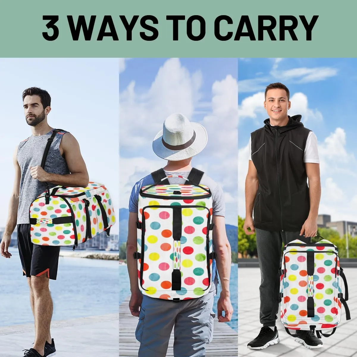 Large Sports Gym Bag With Shoe & Laptop Compartment 47L Waterproof Travel Duffel Bags for Men Women Colorful Circles Luggage Backpack Duffle Bag