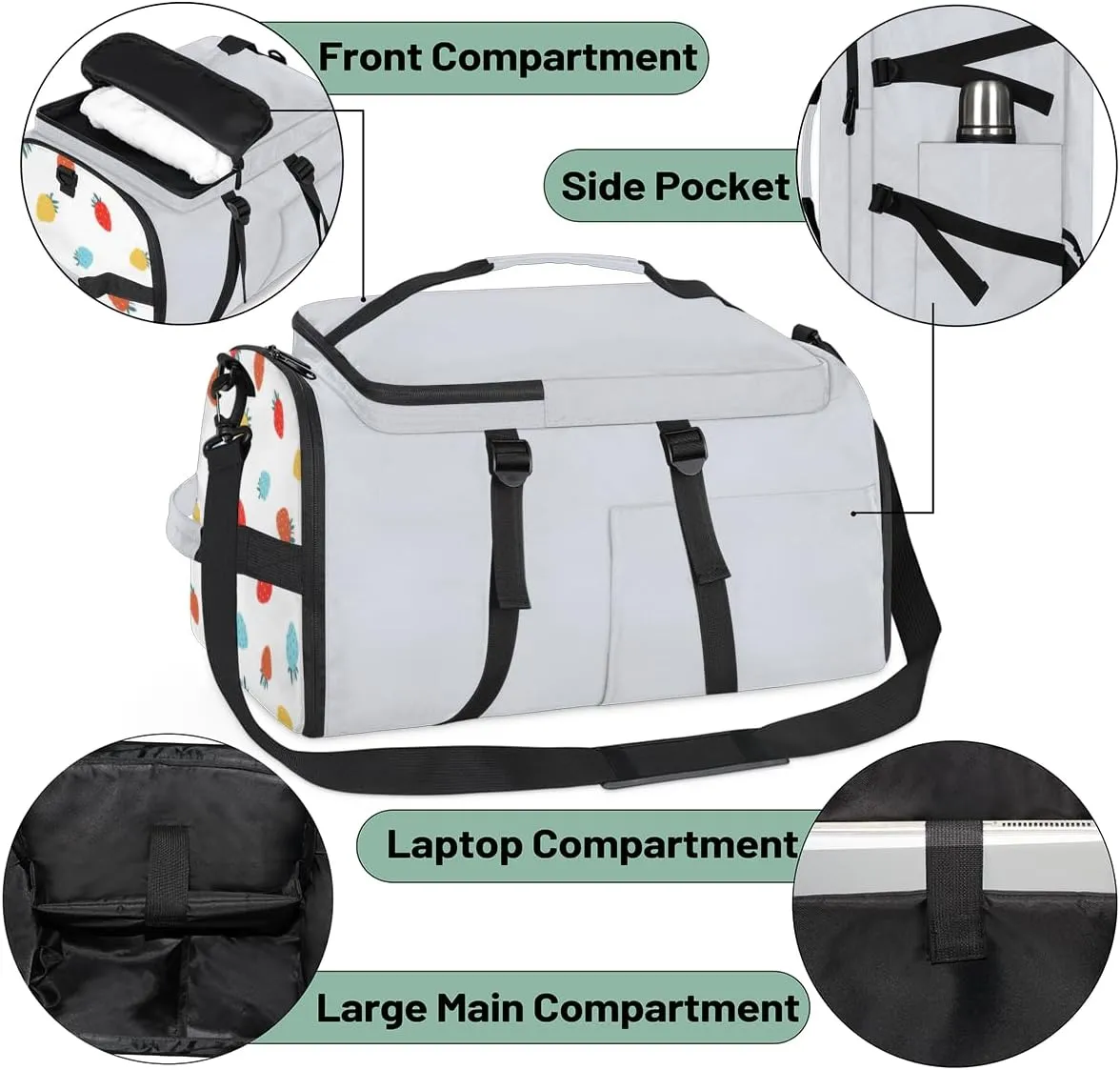 Large Sports Gym Bag With Shoe & Laptop Compartment 47L Waterproof Travel Duffel Bags for Men Women Colorful Strawberry Luggage Backpack Duffle Bag