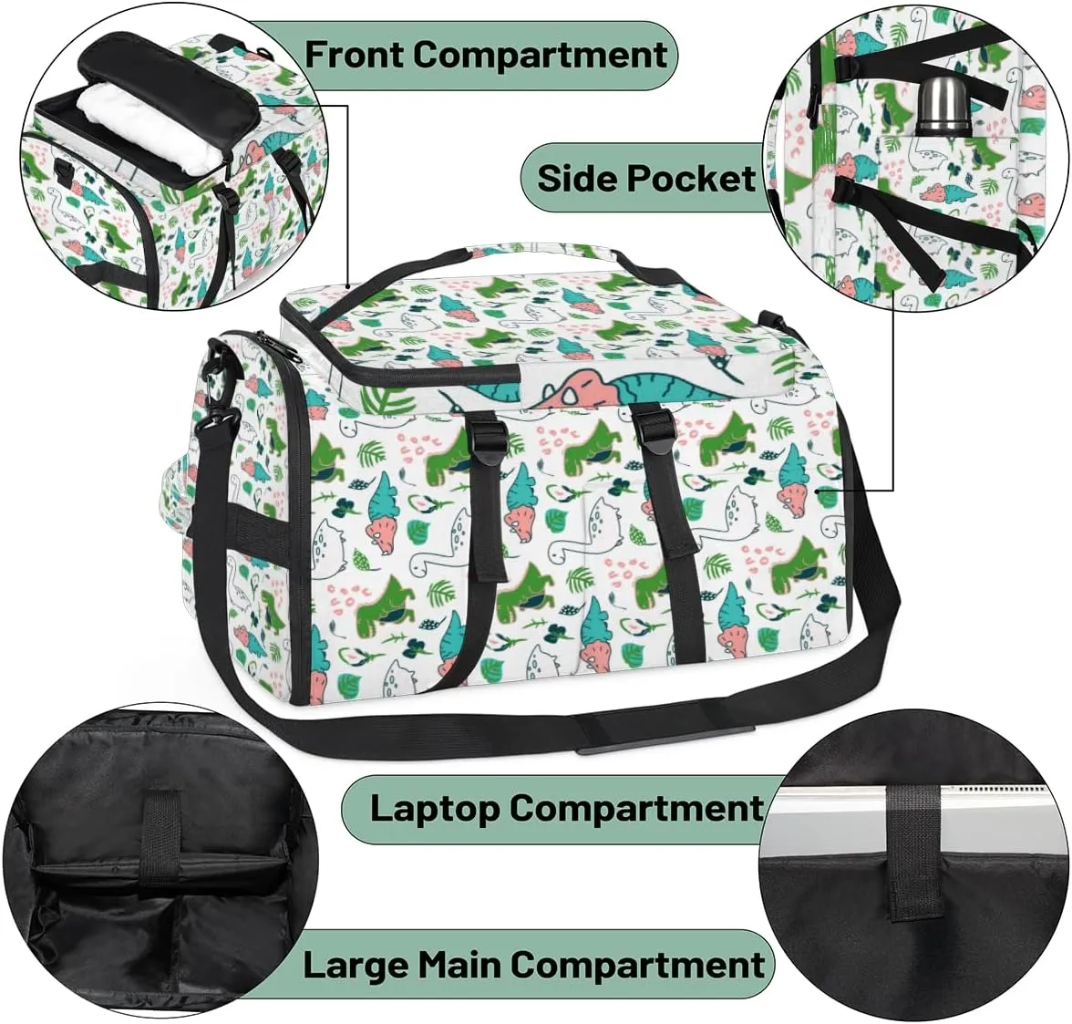 Large Sports Gym Bag With Shoe & Laptop Compartment 47L Waterproof Travel Duffel Bags for Men Women Cute Dino Luggage Backpack Duffle Bag