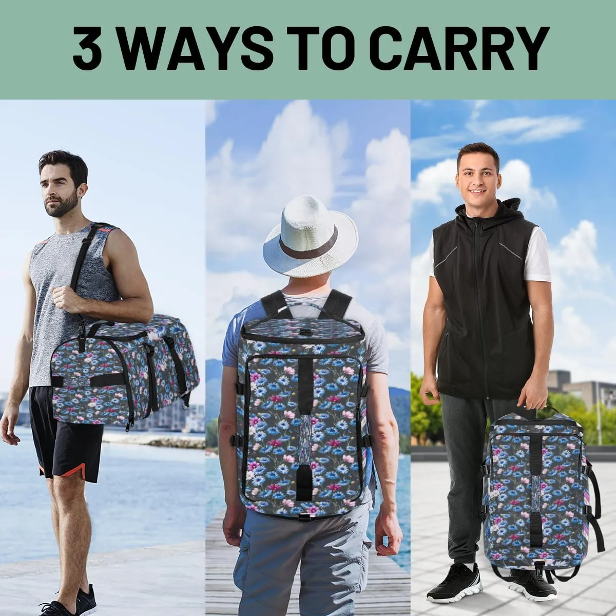 Large Sports Gym Bag With Shoe & Laptop Compartment 47L Waterproof Travel Duffel Bags for Men Women Daisy Design Luggage Backpack Duffle Bag