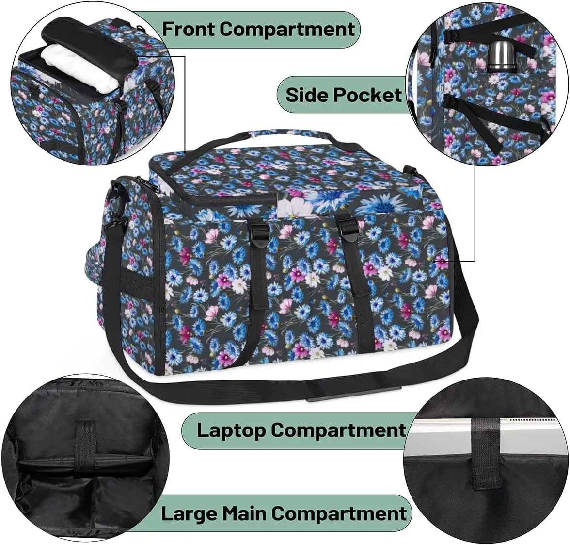 Large Sports Gym Bag With Shoe & Laptop Compartment 47L Waterproof Travel Duffel Bags for Men Women Daisy Design Luggage Backpack Duffle Bag
