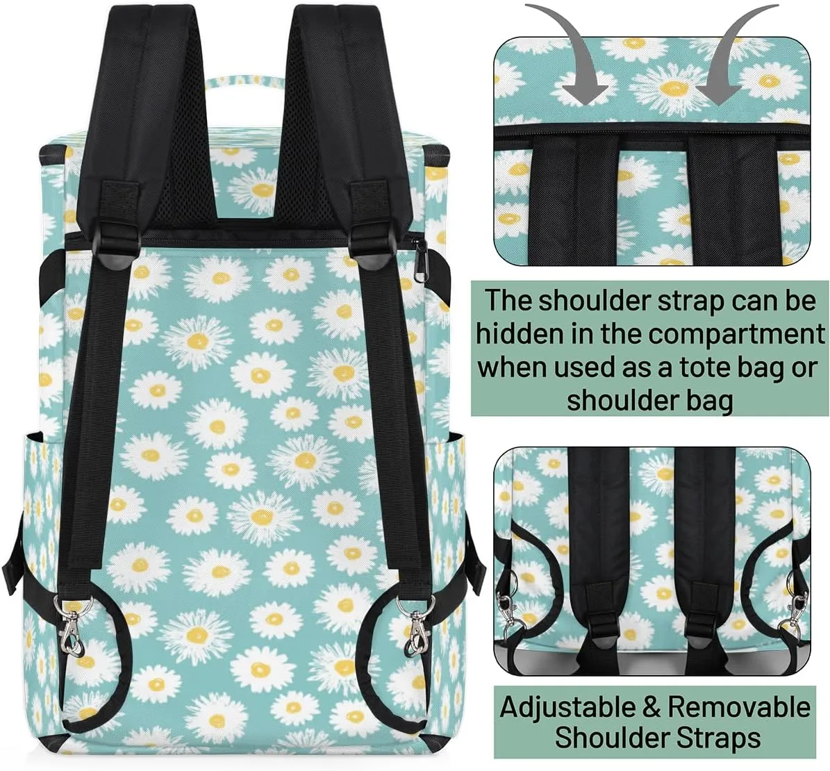 Large Sports Gym Bag With Shoe & Laptop Compartment 47L Waterproof Travel Duffel Bags for Men Women Daisy Pattern Luggage Backpack Duffle Bag