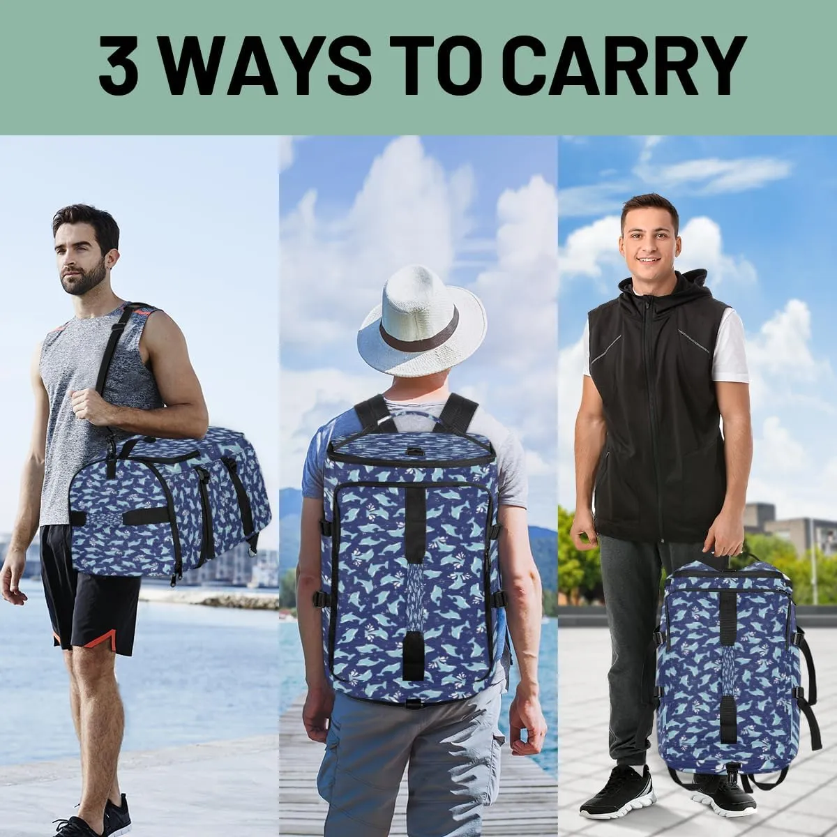 Large Sports Gym Bag With Shoe & Laptop Compartment 47L Waterproof Travel Duffel Bags for Men Women Dolphin Animals Luggage Backpack Duffle Bag