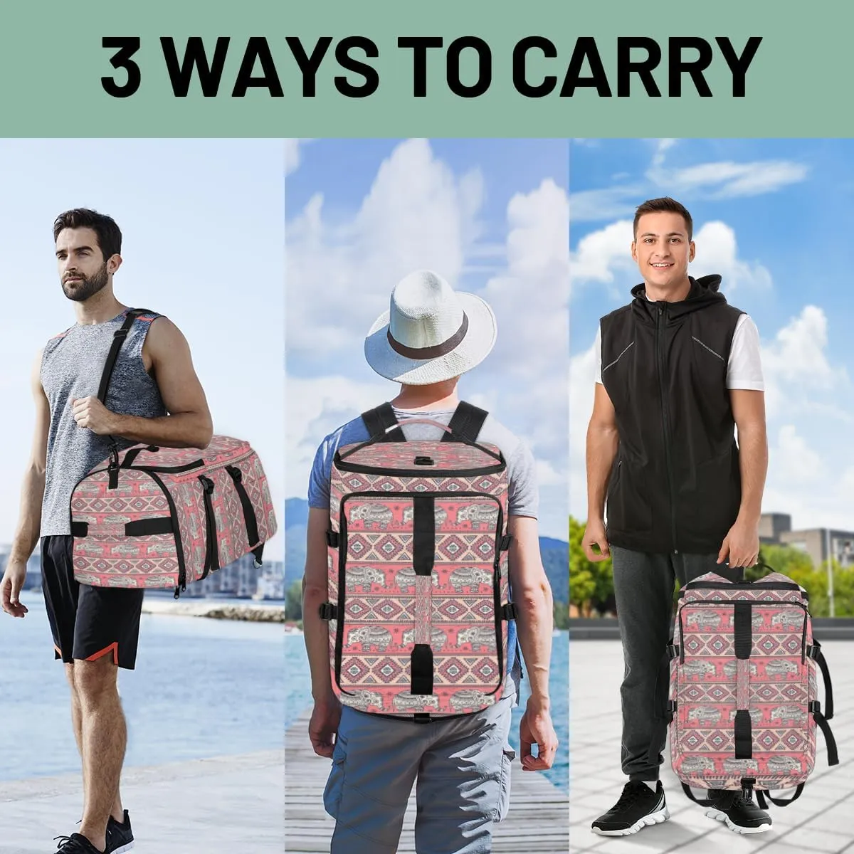 Large Sports Gym Bag With Shoe & Laptop Compartment 47L Waterproof Travel Duffel Bags for Men Women Elephant Animal Luggage Backpack Duffle Bag