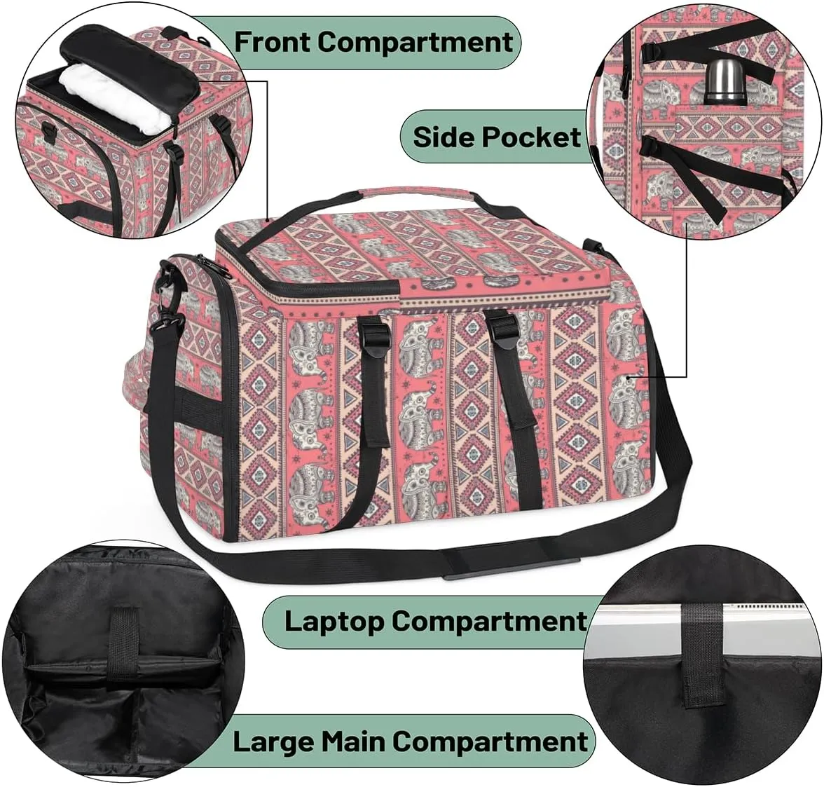 Large Sports Gym Bag With Shoe & Laptop Compartment 47L Waterproof Travel Duffel Bags for Men Women Elephant Animal Luggage Backpack Duffle Bag