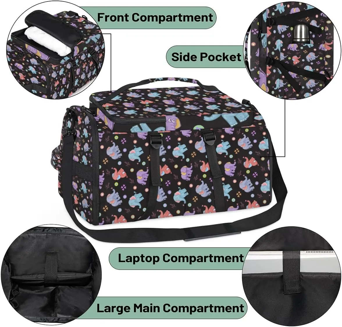 Large Sports Gym Bag With Shoe & Laptop Compartment 47L Waterproof Travel Duffel Bags for Men Women Elephant Lover Luggage Backpack Duffle Bag