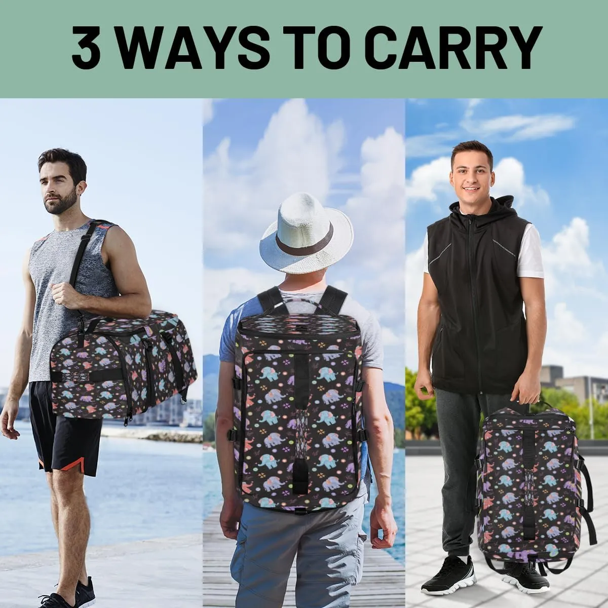 Large Sports Gym Bag With Shoe & Laptop Compartment 47L Waterproof Travel Duffel Bags for Men Women Elephant Lover Luggage Backpack Duffle Bag