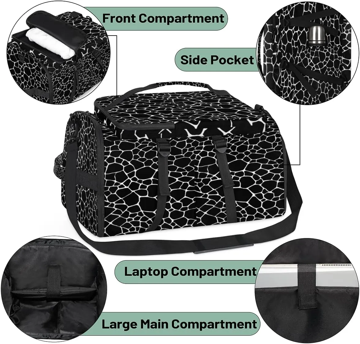 Large Sports Gym Bag With Shoe & Laptop Compartment 47L Waterproof Travel Duffel Bags for Men Women Giraffe Skin Luggage Backpack Duffle Bag