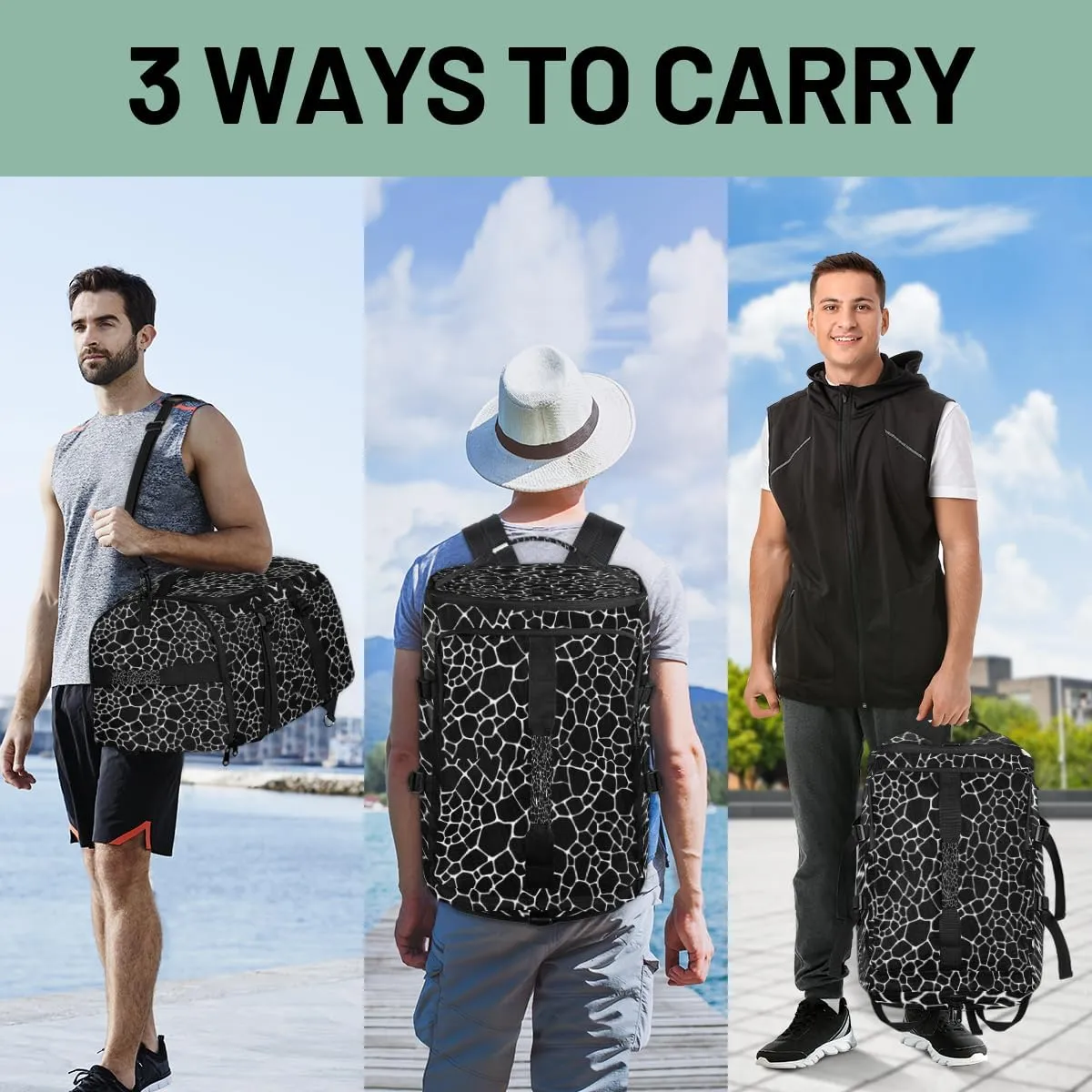 Large Sports Gym Bag With Shoe & Laptop Compartment 47L Waterproof Travel Duffel Bags for Men Women Giraffe Skin Luggage Backpack Duffle Bag