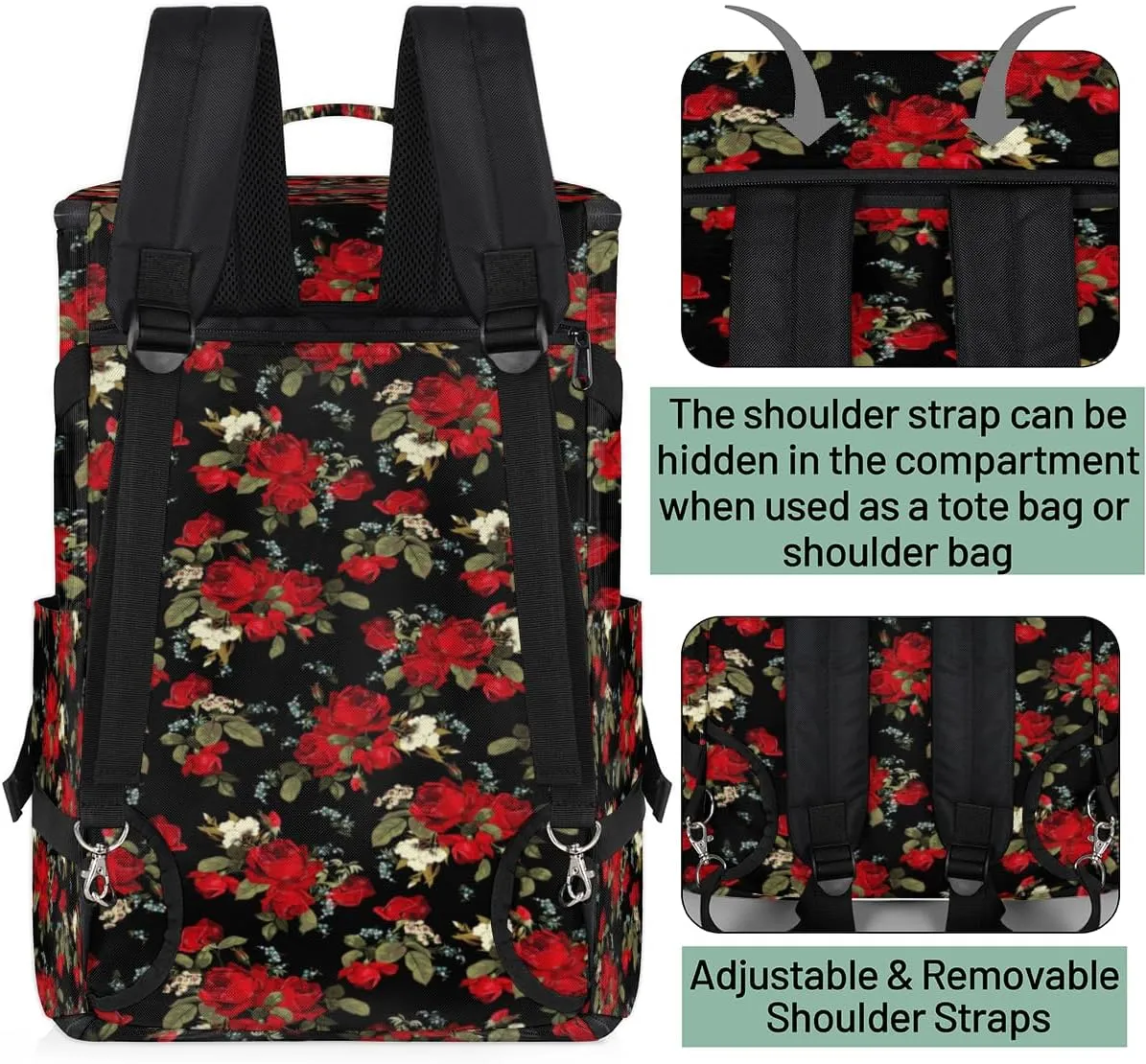 Large Sports Gym Bag With Shoe & Laptop Compartment 47L Waterproof Travel Duffel Bags for Men Women Rose Flower Theme Luggage Backpack Duffle Bag