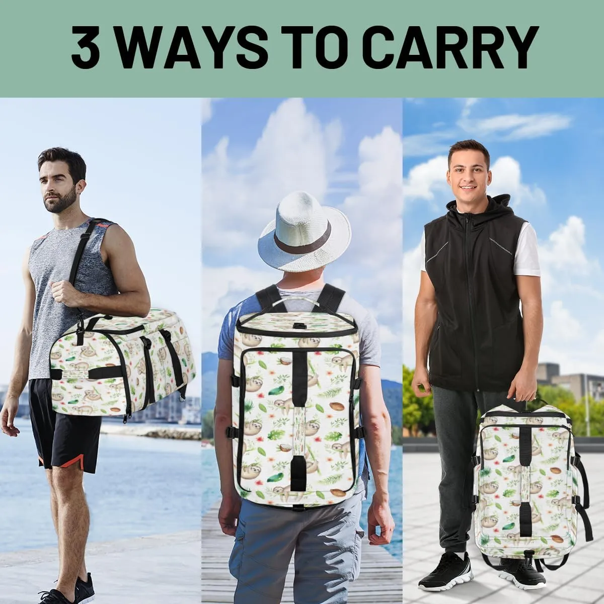 Large Sports Gym Bag With Shoe & Laptop Compartment 47L Waterproof Travel Duffel Bags for Men Women Sloths Luggage Backpack Duffle Bag