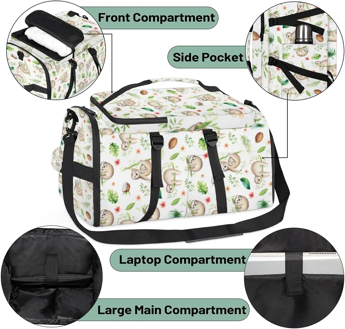 Large Sports Gym Bag With Shoe & Laptop Compartment 47L Waterproof Travel Duffel Bags for Men Women Sloths Luggage Backpack Duffle Bag