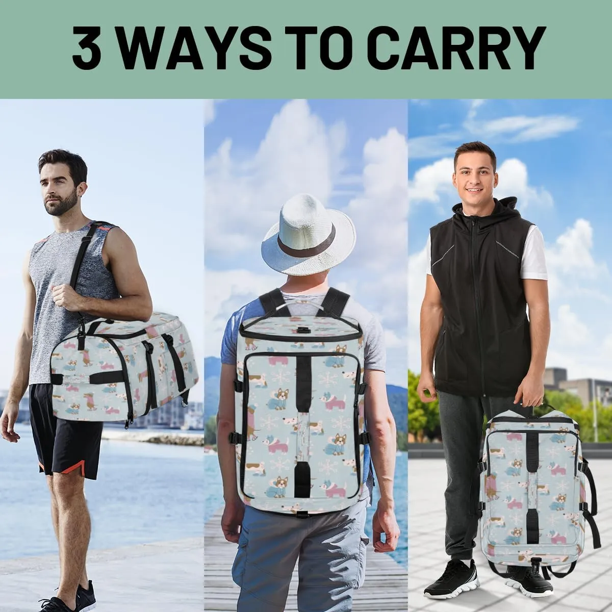 Large Sports Gym Bag With Shoe & Laptop Compartment 47L Waterproof Travel Duffel Bags for Men Women Snowflake Cute Dog Luggage Backpack Duffle Bag