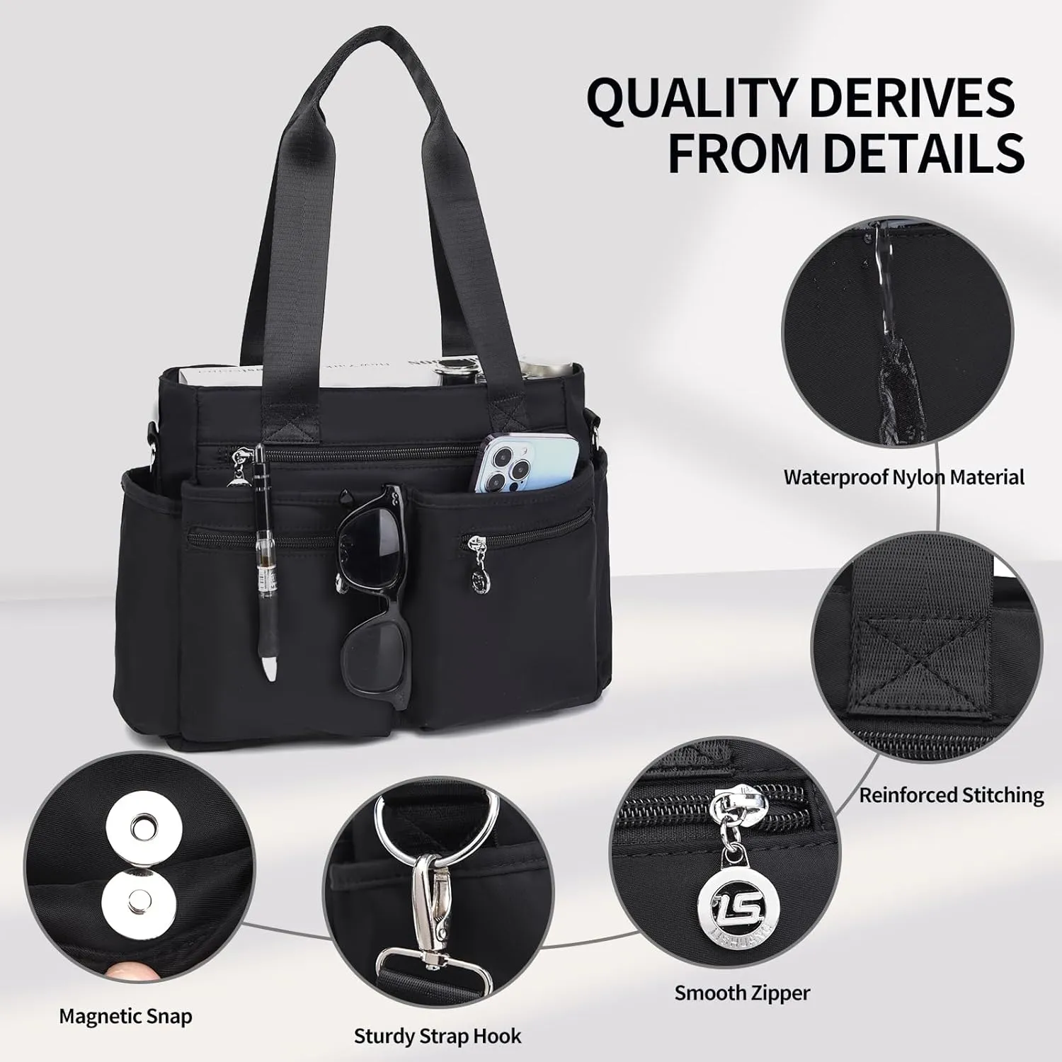 Large Tote Bag for Women, Waterproof Crossbody Purse With Multi Pockets, Shoulder Bag for Work