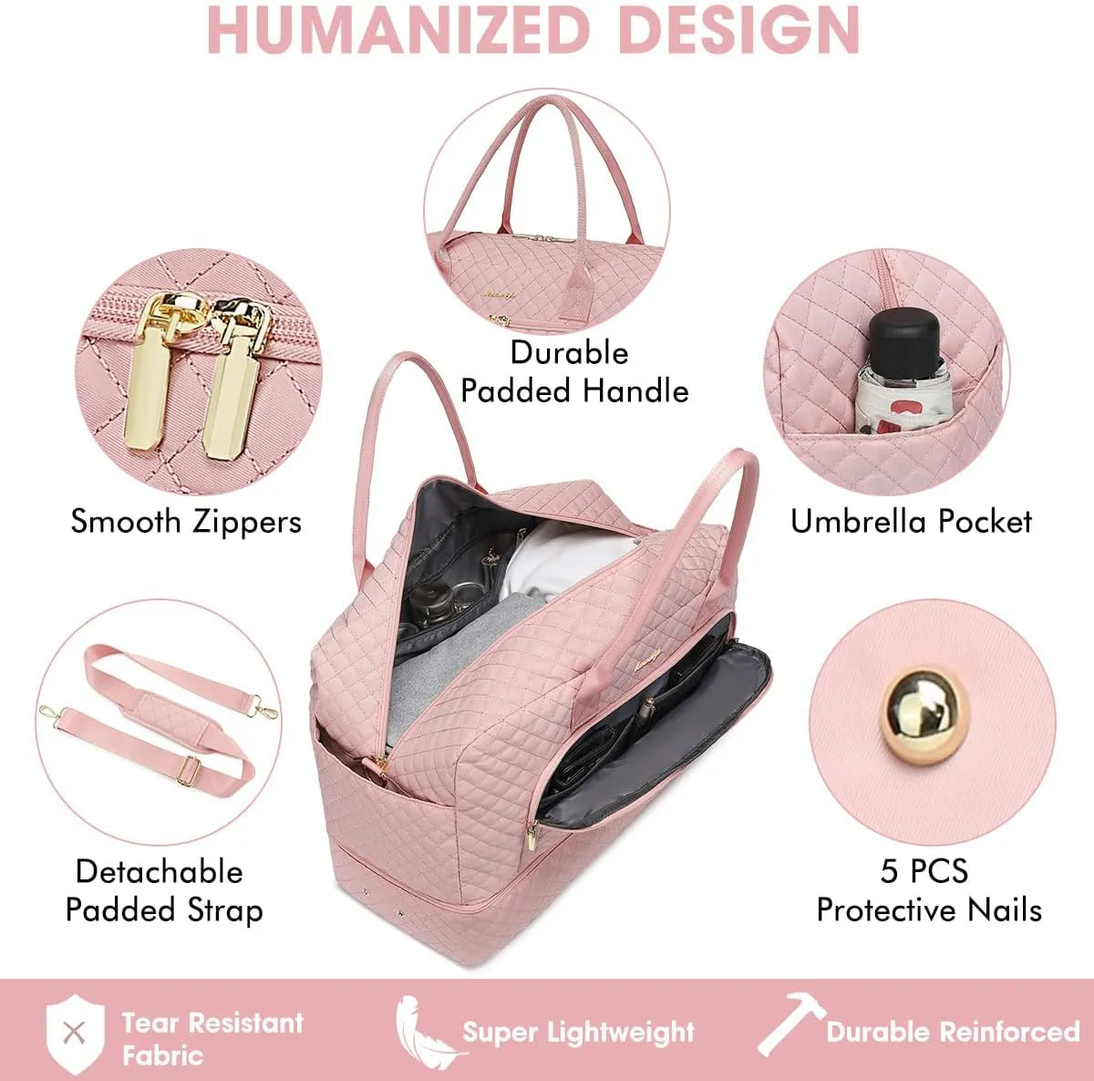 Large Women Travel Duffle Bag - Carry on Overnight Bag Weekend Travel Duffel Tote Bag Gym Bag with Wet Pocket Toiletry Weekender Overnight Bag for Travel Business Trips Sports Hospital Pink 3 Pcs Set