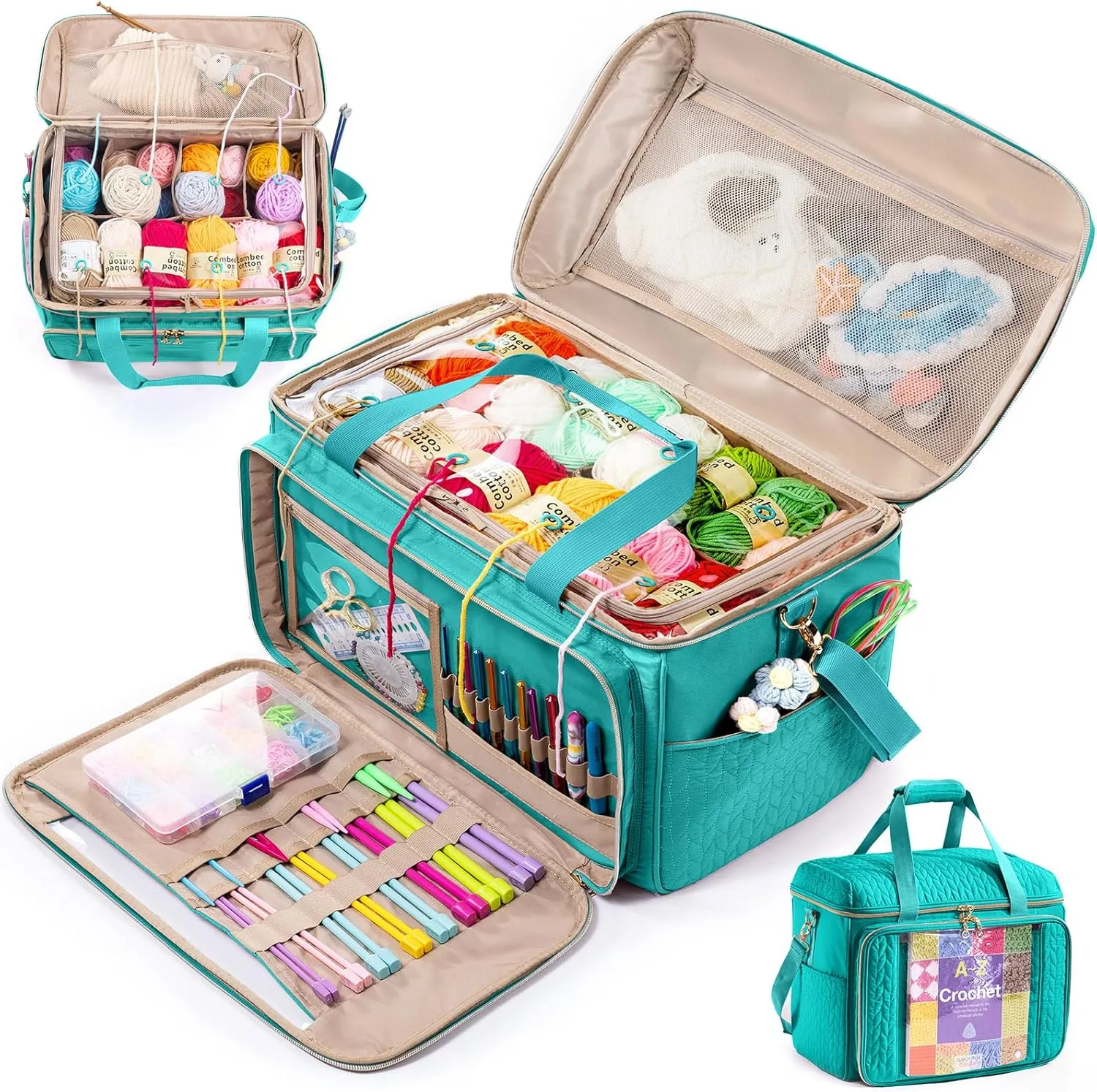 Large Yarn Storage Bag,Crochet Bag Organizer,Yarn Bags for Crocheting,Crochet Storage Bag with Pockets for Crochet Hooks, Crochet Accessories,Knitting Bags,Gifts for Crocheters