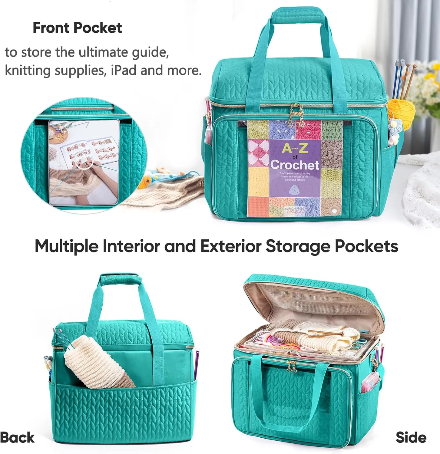 Large Yarn Storage Bag,Crochet Bag Organizer,Yarn Bags for Crocheting,Crochet Storage Bag with Pockets for Crochet Hooks, Crochet Accessories,Knitting Bags,Gifts for Crocheters