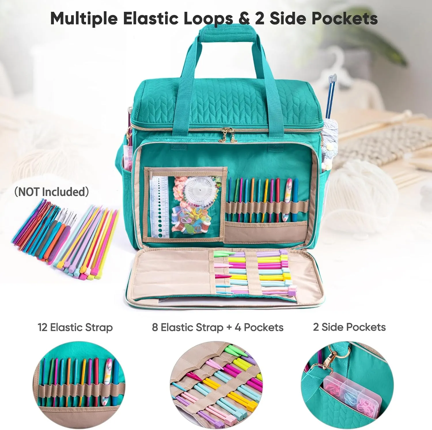 Large Yarn Storage Bag,Crochet Bag Organizer,Yarn Bags for Crocheting,Crochet Storage Bag with Pockets for Crochet Hooks, Crochet Accessories,Knitting Bags,Gifts for Crocheters