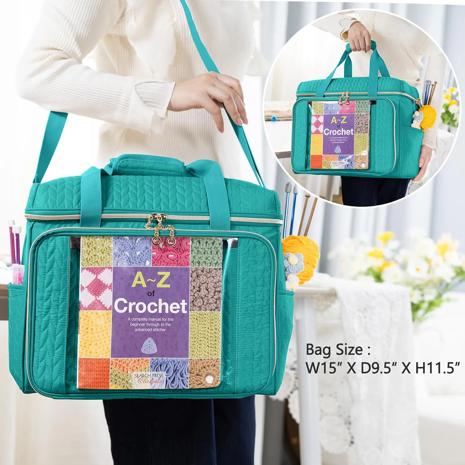 Large Yarn Storage Bag,Crochet Bag Organizer,Yarn Bags for Crocheting,Crochet Storage Bag with Pockets for Crochet Hooks, Crochet Accessories,Knitting Bags,Gifts for Crocheters