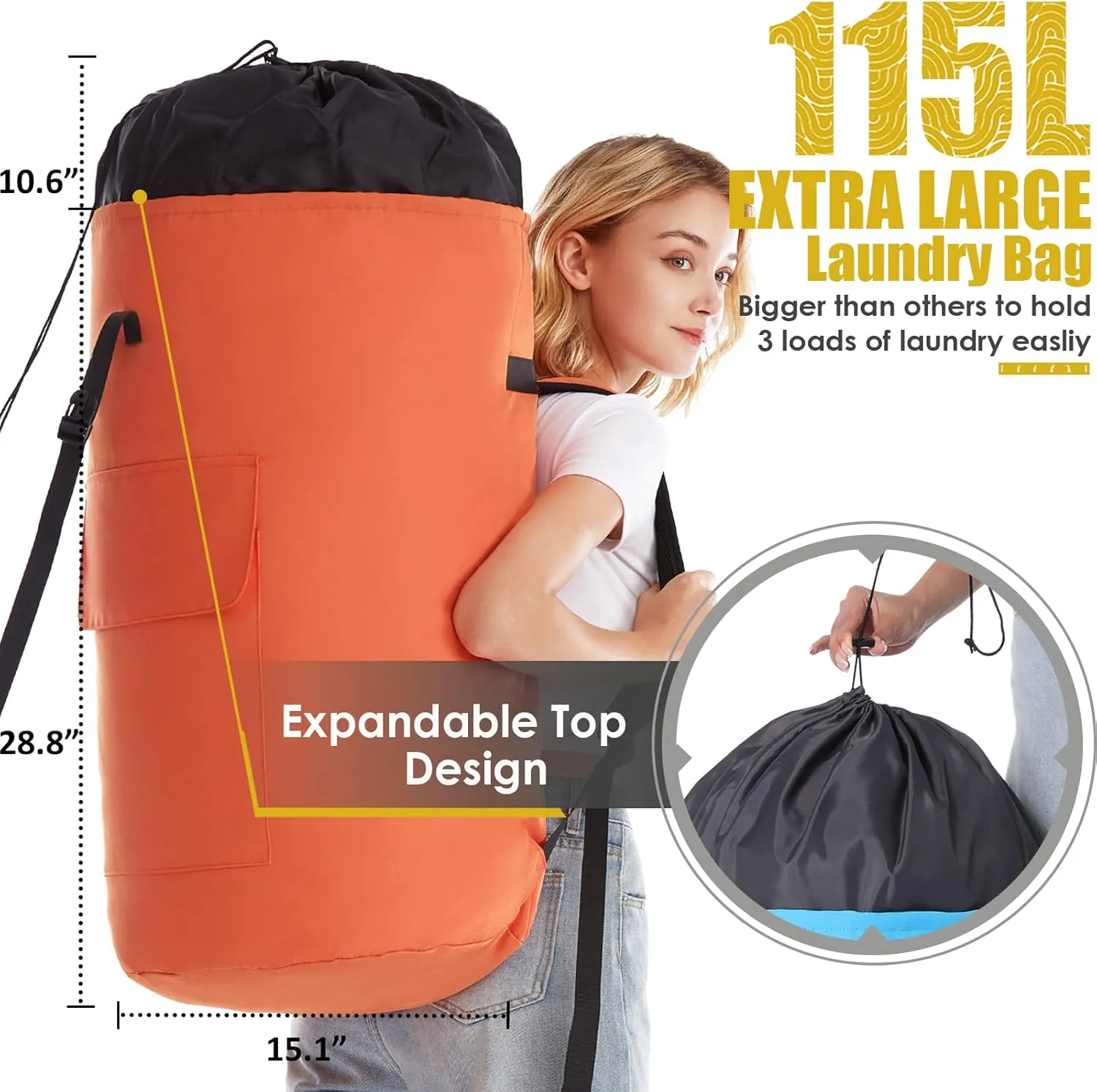 Laundry Bag Backpack, Extra Large Backpack Laundry Bag For College Students, Laundry Bags With Straps, Laundry Duffle, Dirty Clothes Bag, Heavy Duty Laundromat Bag, Dorm Room Essentials for Apartment