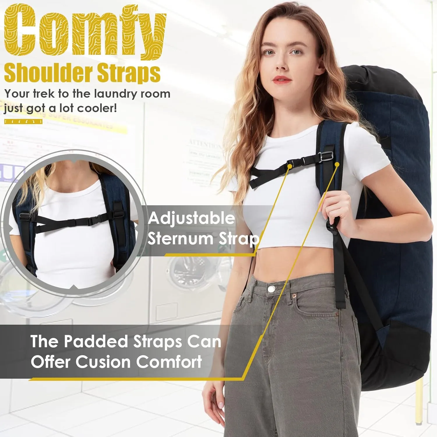 Laundry Bag Backpack Extra Large, Heavy Duty Laundry Bag With Straps, College Dorm Room Essentials, Dirty Clothes Bag for Travel, Beach, Camping, Apartment and Laundromat