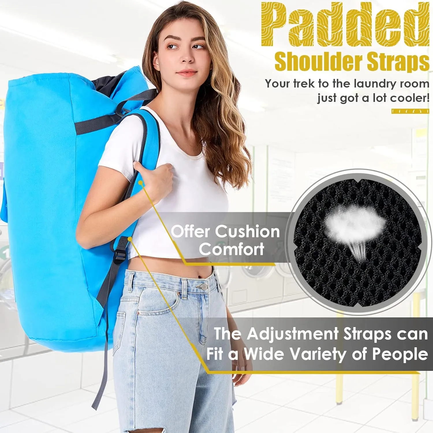 Laundry Bag With Straps 115L, Dorm Room Essentials for College, Heavy Duty Laundry Backpack, Extra Large Backpack Laundry Bag for Apartment, Laundromat, Camping, College Freshman Must Haves
